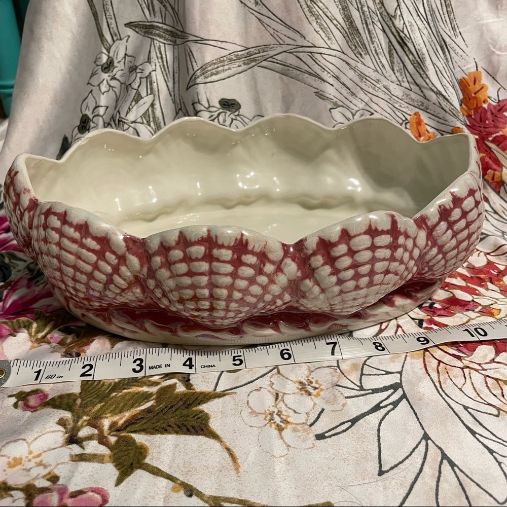 Handmade pink clam shell dish vintage